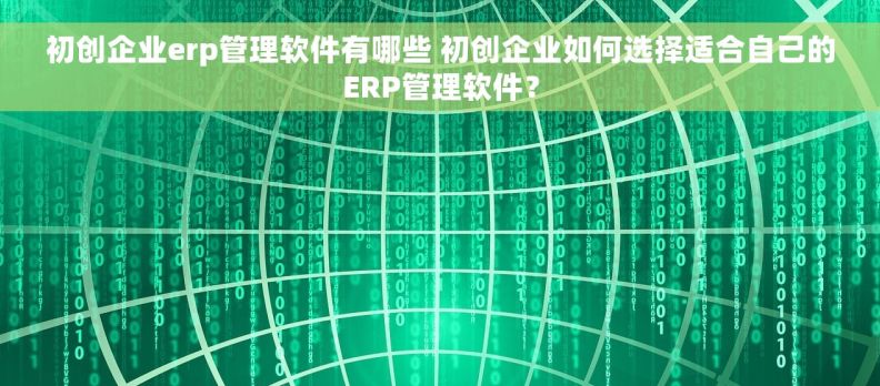初创企业erp管理软件有哪些 初创企业如何选择适合自己的ERP管理软件？