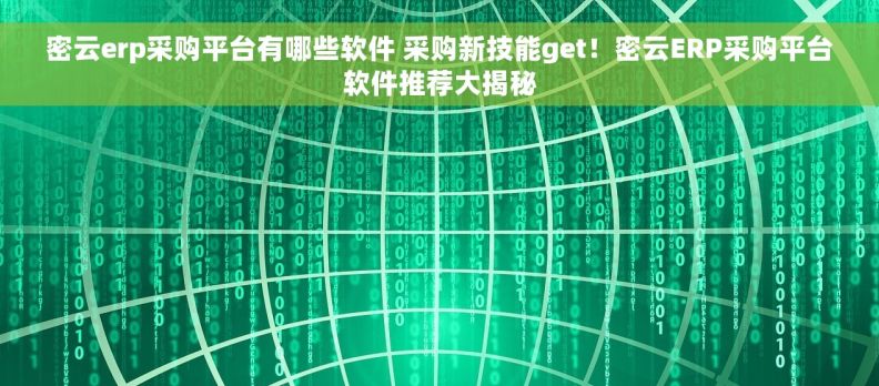 密云erp采购平台有哪些软件 采购新技能get！密云ERP采购平台软件推荐大揭秘