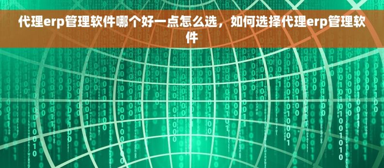 代理erp管理软件哪个好一点怎么选，如何选择代理erp管理软件