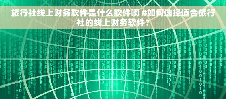 旅行社线上财务软件是什么软件啊 #如何选择适合旅行社的线上财务软件？