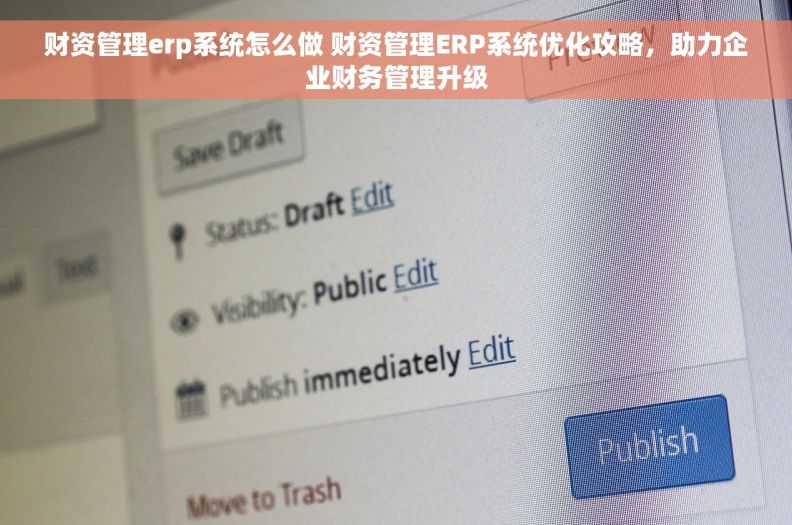 财资管理erp系统怎么做 财资管理ERP系统优化攻略，助力企业财务管理升级