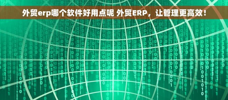 外贸erp哪个软件好用点呢 外贸ERP，让管理更高效！