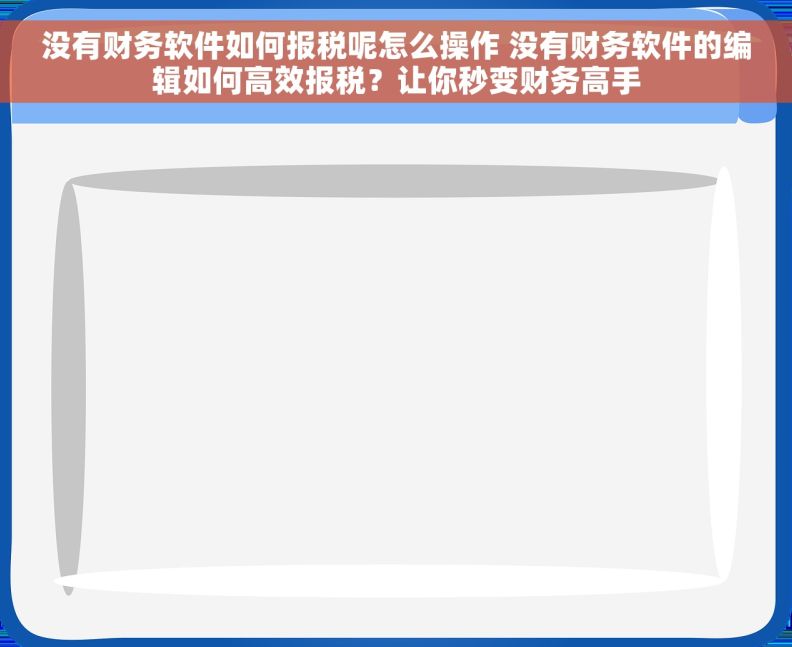 没有财务软件如何报税呢怎么操作 没有财务软件的编辑如何高效报税？让你秒变财务高手