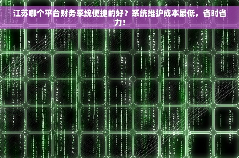 江苏哪个平台财务系统便捷的好？系统维护成本最低，省时省力！