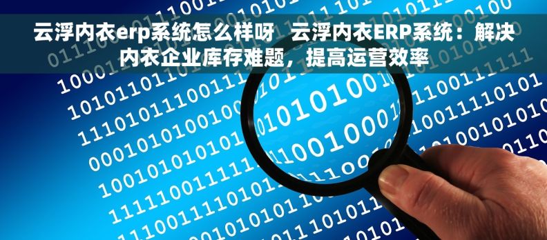 云浮内衣erp系统怎么样呀   云浮内衣ERP系统：解决内衣企业库存难题，提高运营效率