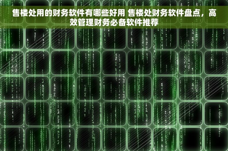 售楼处用的财务软件有哪些好用 售楼处财务软件盘点，高效管理财务必备软件推荐