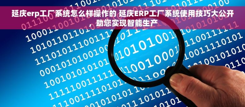 延庆erp工厂系统怎么样操作的 延庆ERP工厂系统使用技巧大公开，助您实现智能生产