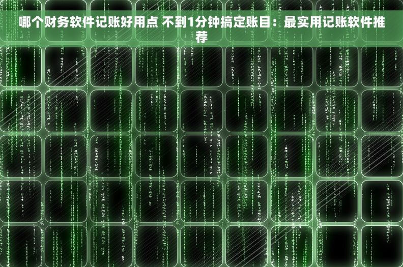 哪个财务软件记账好用点 不到1分钟搞定账目：最实用记账软件推荐