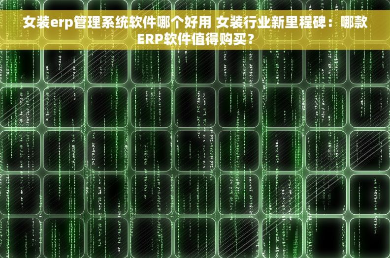 女装erp管理系统软件哪个好用 女装行业新里程碑：哪款ERP软件值得购买？