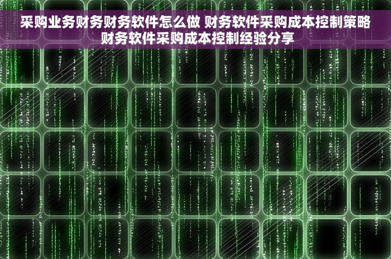 采购业务财务财务软件怎么做 财务软件采购成本控制策略 财务软件采购成本控制经验分享