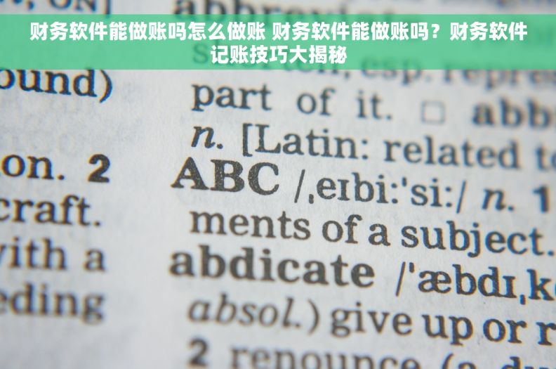 财务软件能做账吗怎么做账 财务软件能做账吗？财务软件记账技巧大揭秘