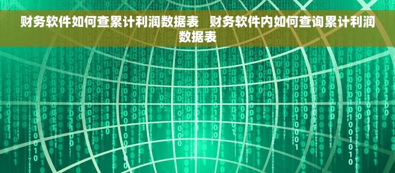 财务软件如何查累计利润数据表   财务软件内如何查询累计利润数据表