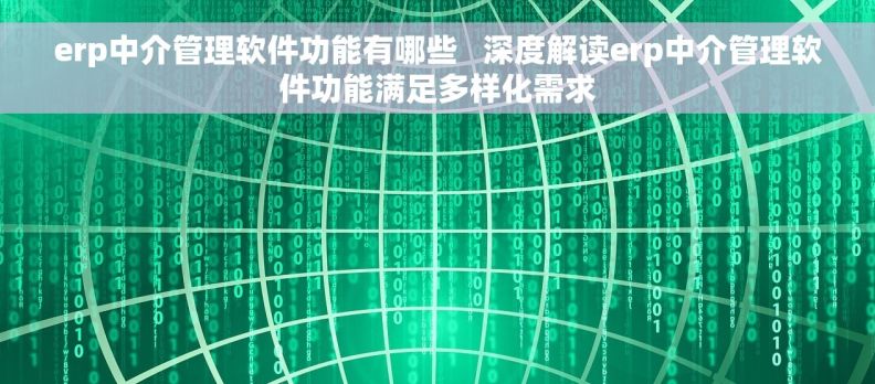 erp中介管理软件功能有哪些   深度解读erp中介管理软件功能满足多样化需求