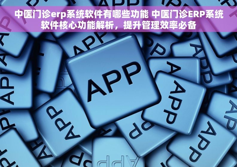 中医门诊erp系统软件有哪些功能 中医门诊ERP系统软件核心功能解析，提升管理效率必备