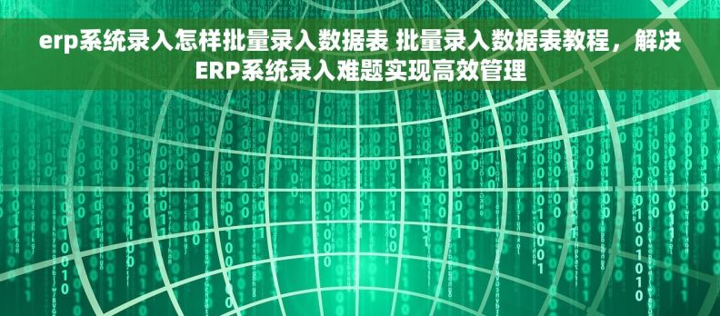 erp系统录入怎样批量录入数据表 批量录入数据表教程，解决ERP系统录入难题实现高效管理